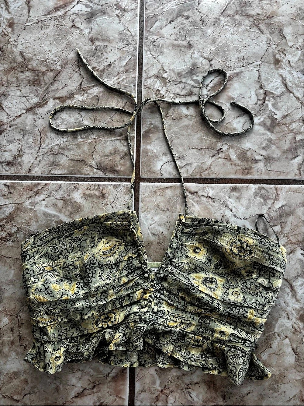 Zara Paisley Ruffle Crop Top in Green Size XS
